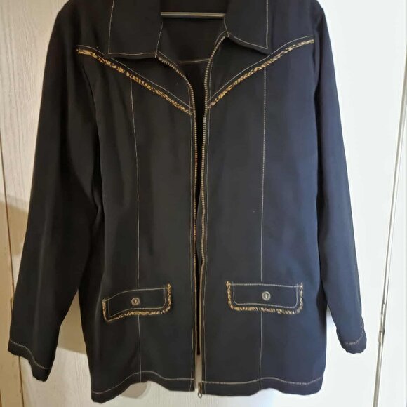 Jackets & Blazers - Bon Wort womens small Petite Black Zip Up Long Sleeve jacket lightweight SP